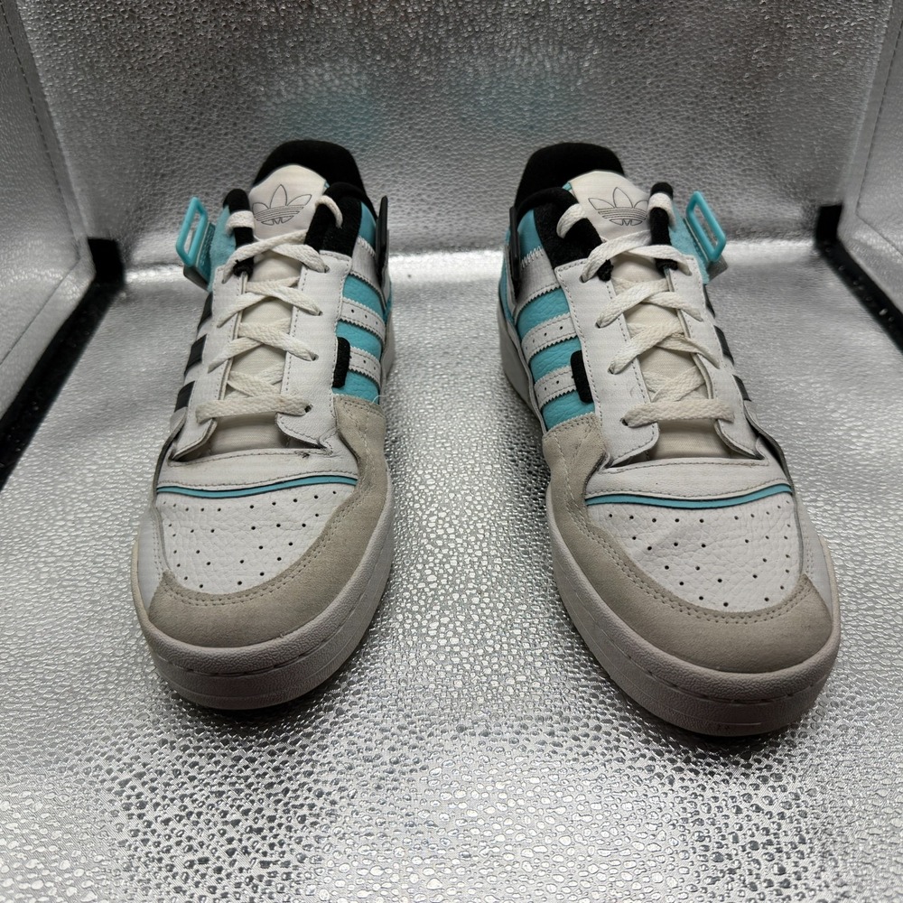 Size 10.5 Adidas Forum Exhibit Low White Pulse Aqua Mens Sneaker Shoes GZ5390 - Picture 3 of 11